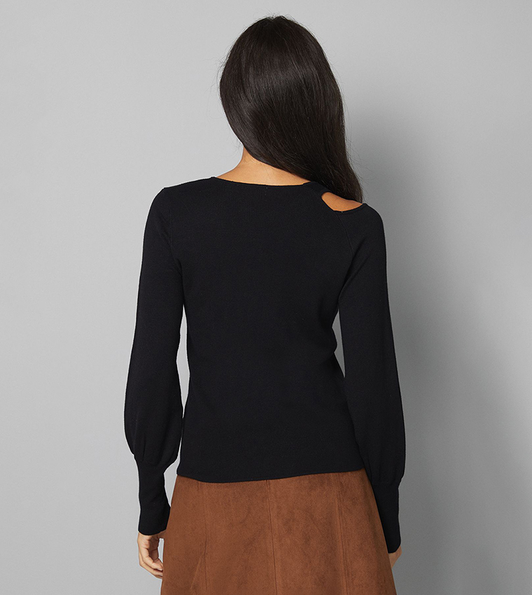 Keyhole Detail Crew Neck Knitted Sweater