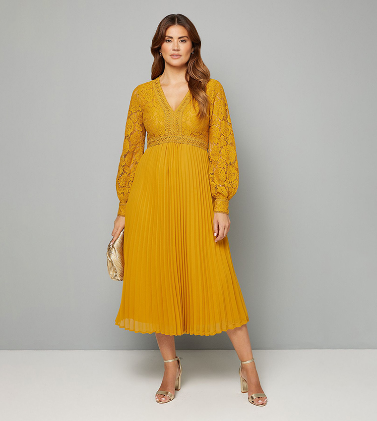 Lace Pleated Midi Dress