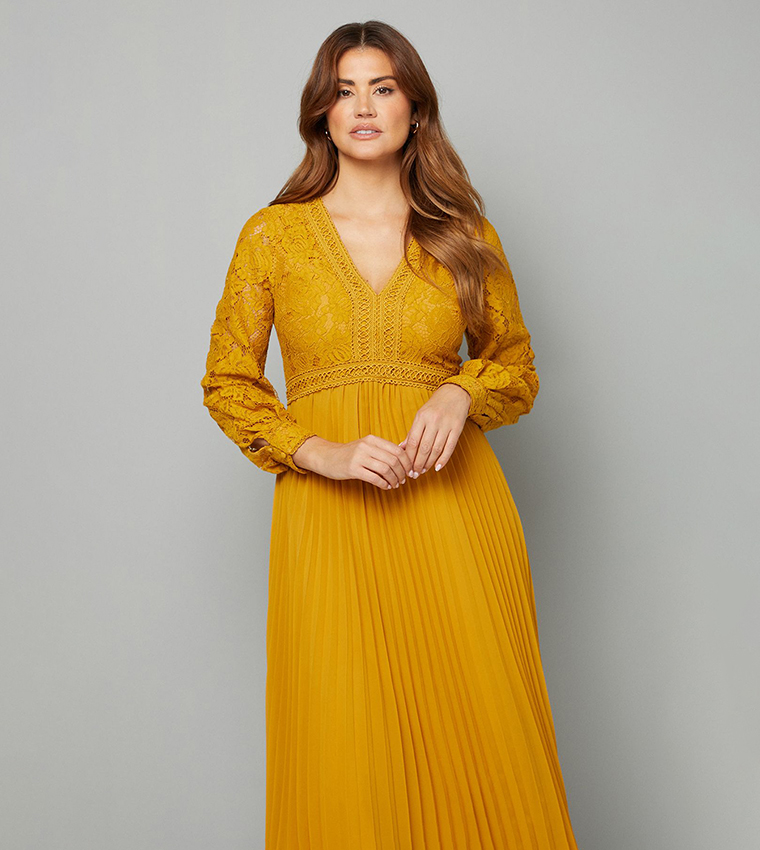 Lace Pleated Midi Dress