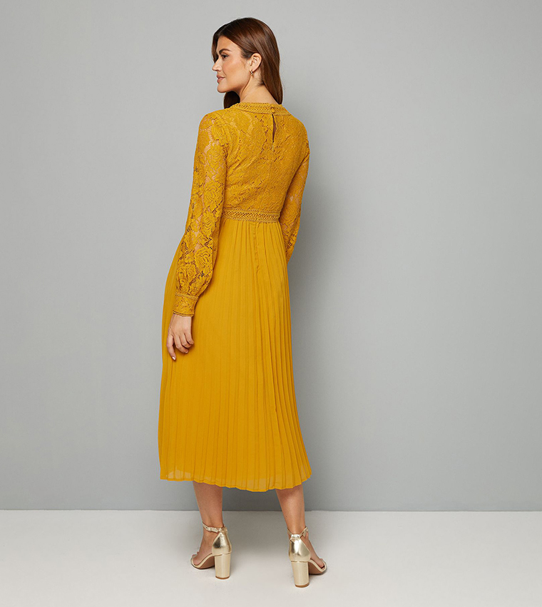 Lace Pleated Midi Dress