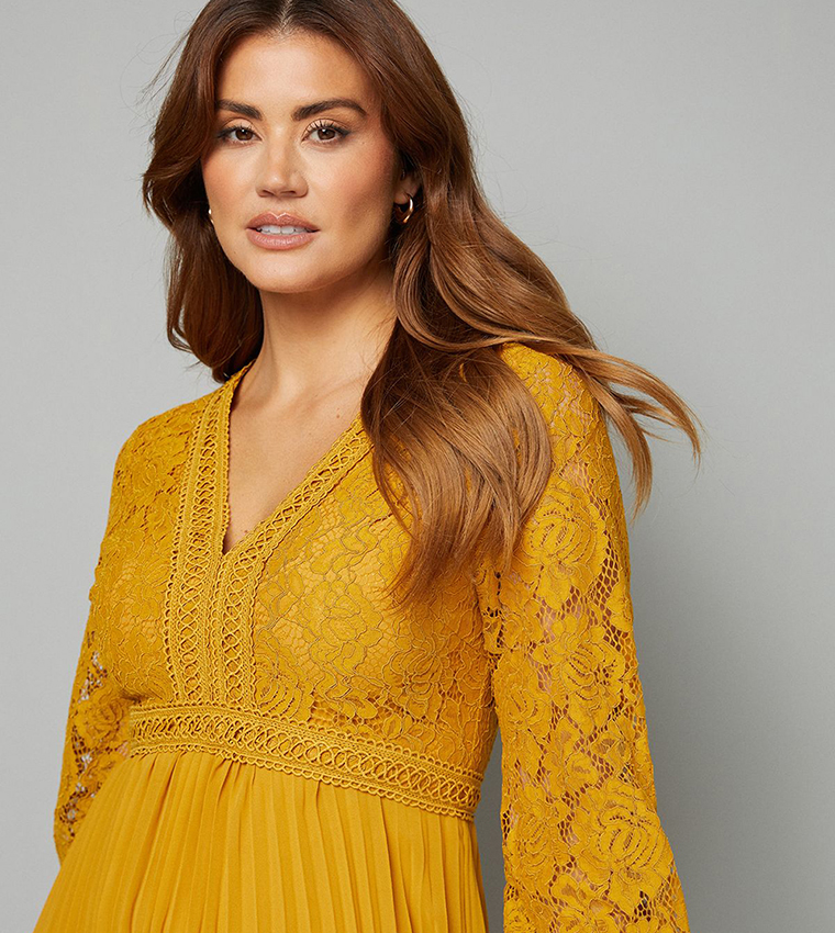 Lace Pleated Midi Dress