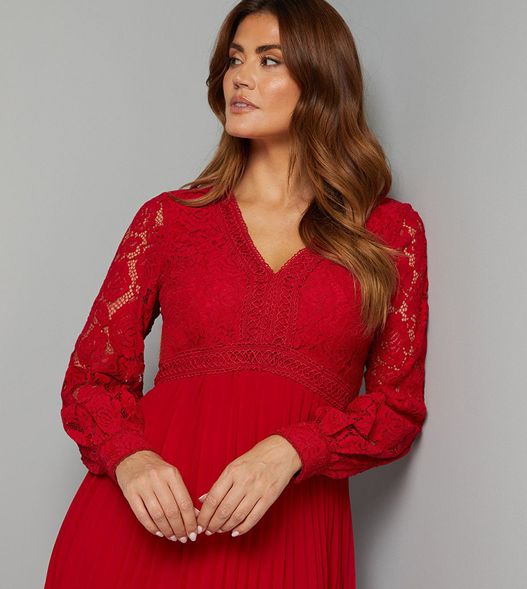 chinese dress ladies Miss Circle Nessa Red Lace Satin Corset Maxi Dress S main image 1