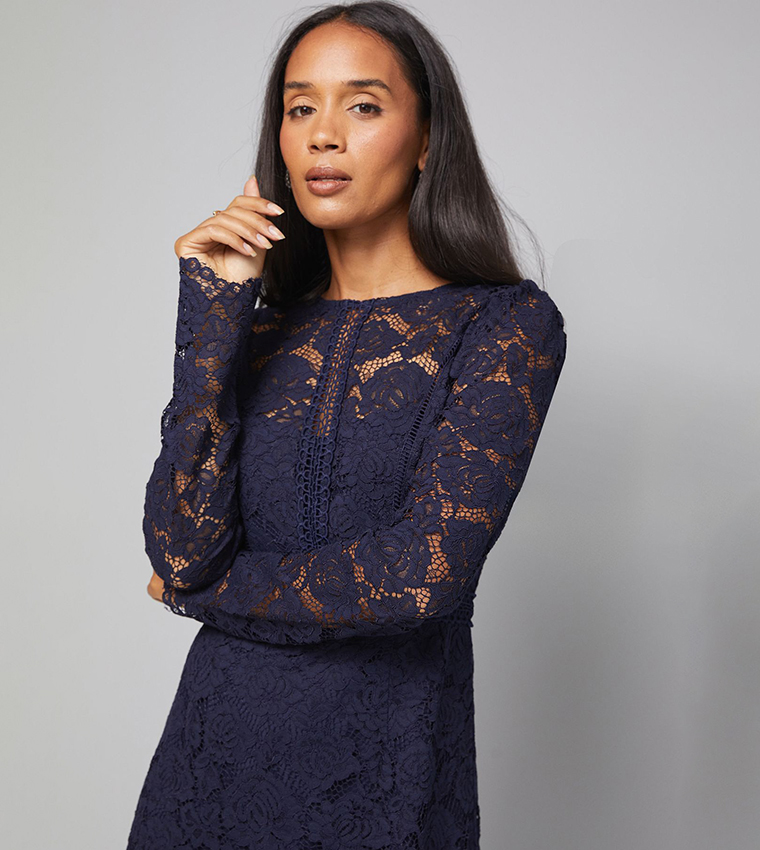 Buy Wallis Lace Fit And Flare Midi Dress In Navy | 6thstreet Kuwait
