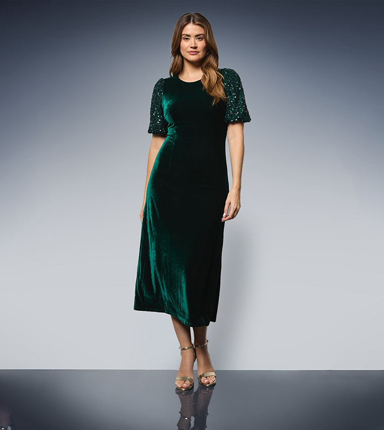 green emerald velvet dress Agnes Satin Maxi Dress
