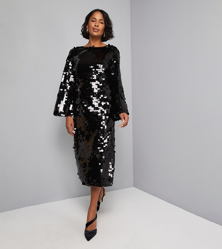 Sequined Tie Back Midaxi Dress