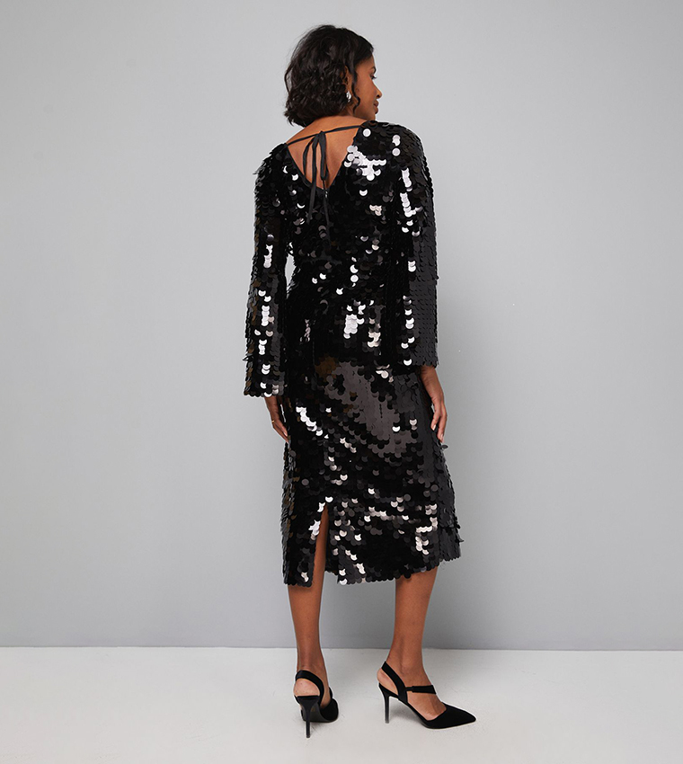 Sequined Tie Back Midaxi Dress