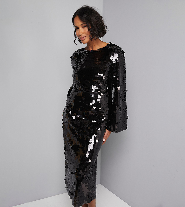 Sequined Tie Back Midaxi Dress