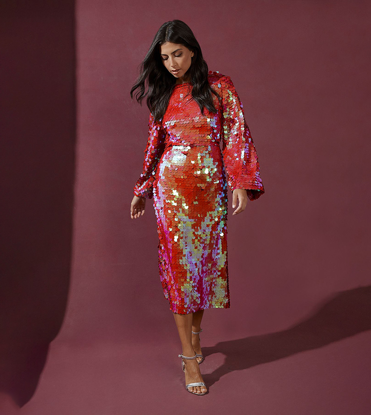 Sequined Tie Back Midaxi Dress