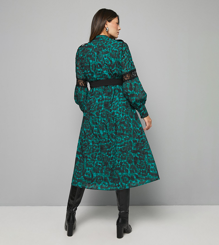 Midi Dresses Wallis Green Leopard Dress Green Leopard Print Dress Wallis Dresses  Green Leopard Midi Tea