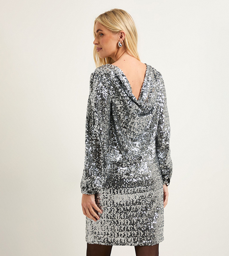 Petite Square Sequined Cowl Shift Dress