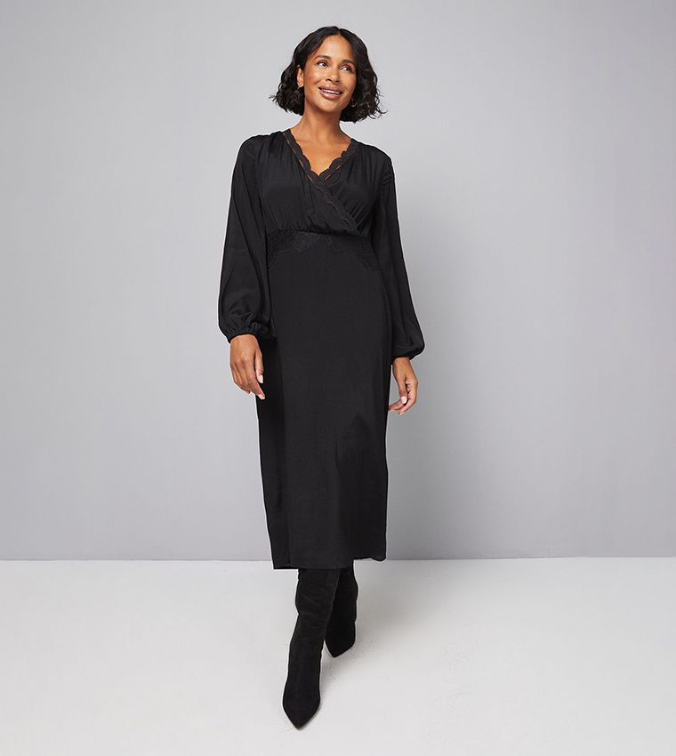 Viscose Lace Trim Midi Dress