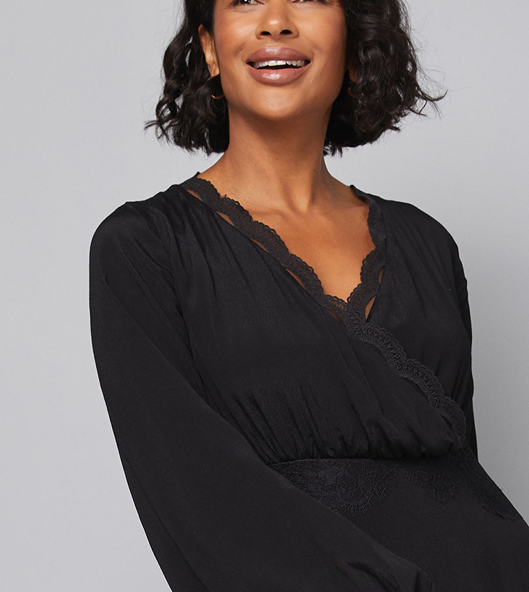 Viscose Lace Trim Midi Dress