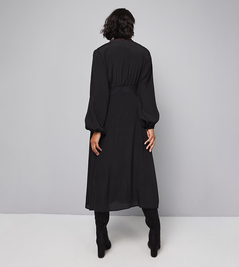 Viscose Lace Trim Midi Dress