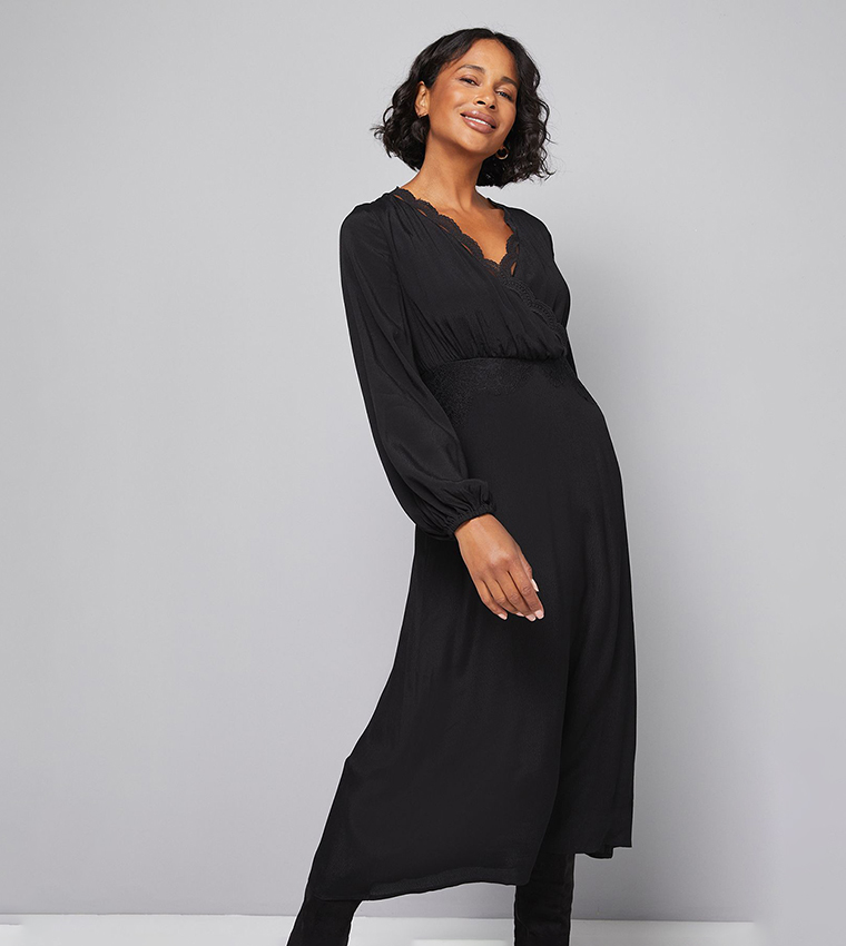 Viscose Lace Trim Midi Dress