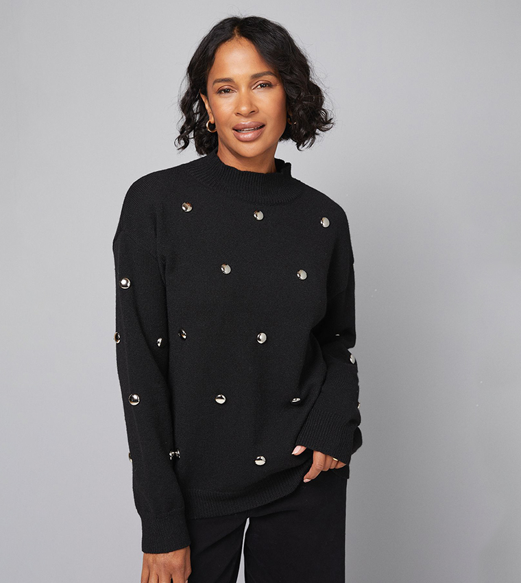 Embellished High Neck Sweater