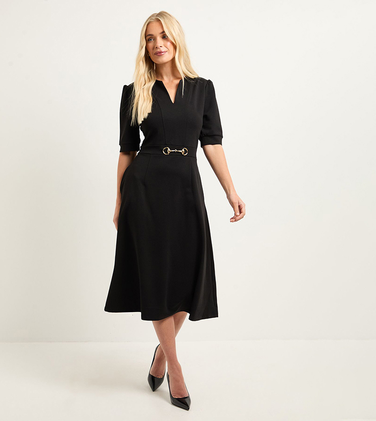 Petite Ponte Snaffle Trim Midi Dress