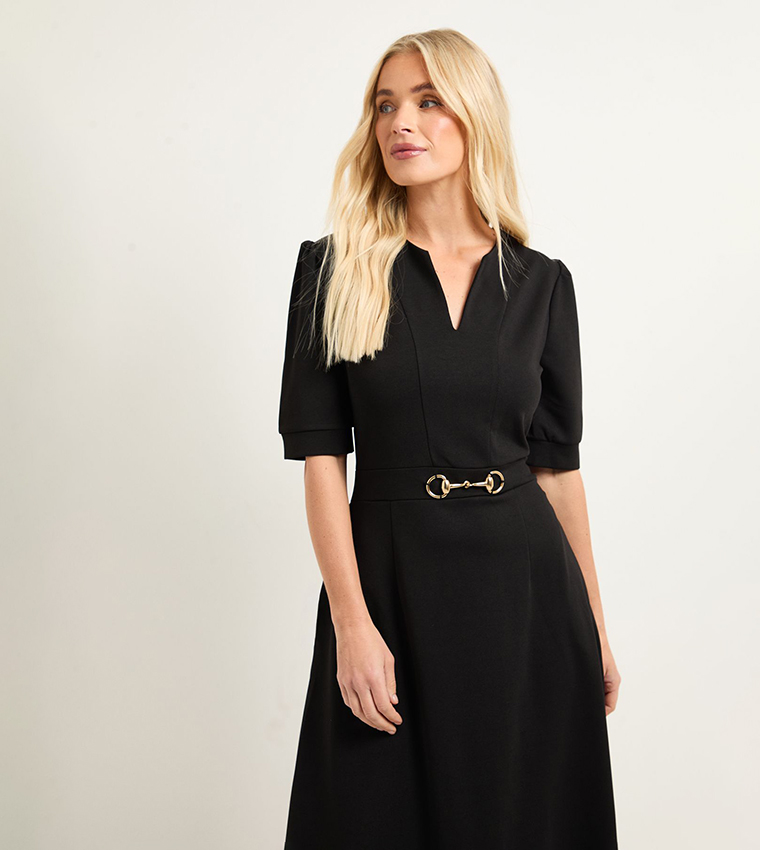 Petite Ponte Snaffle Trim Midi Dress