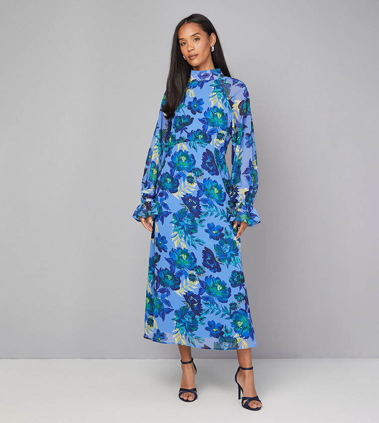 فستان ميدي بطبعة وربطة عند الرقبة