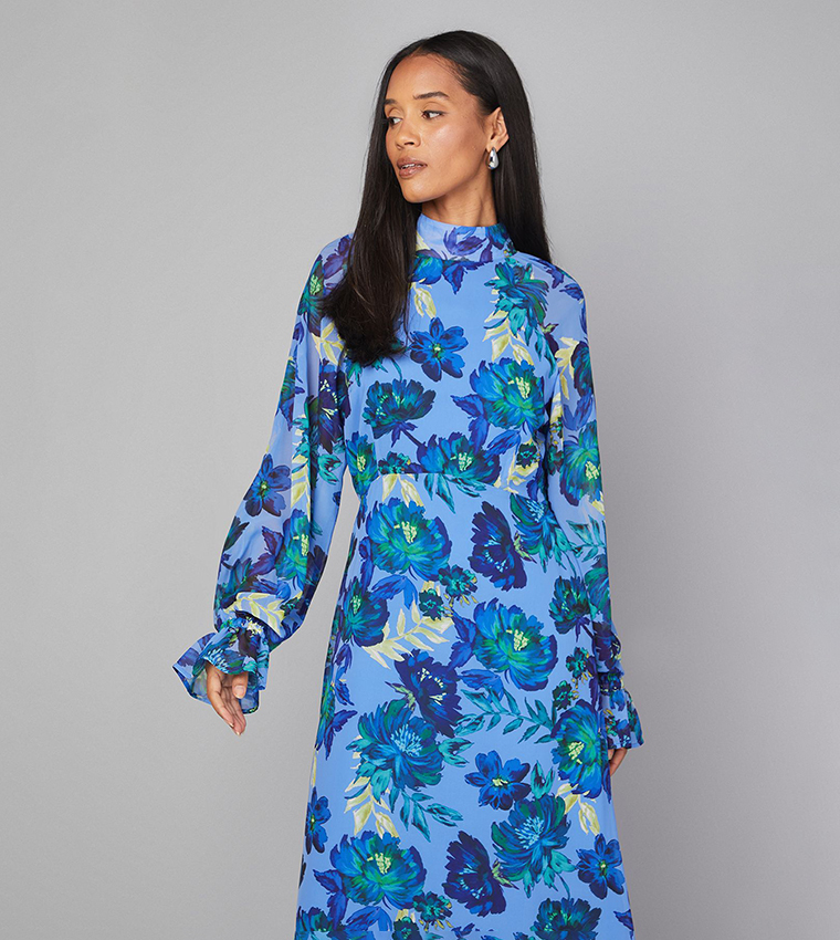 فستان ميدي بطبعة وربطة عند الرقبة