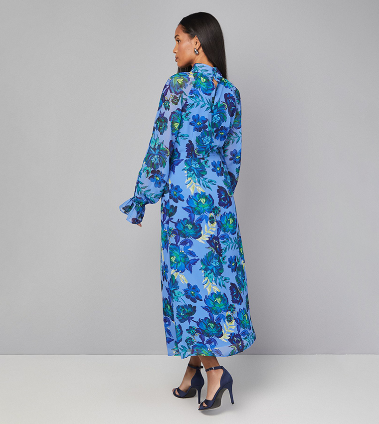 فستان ميدي بطبعة وربطة عند الرقبة