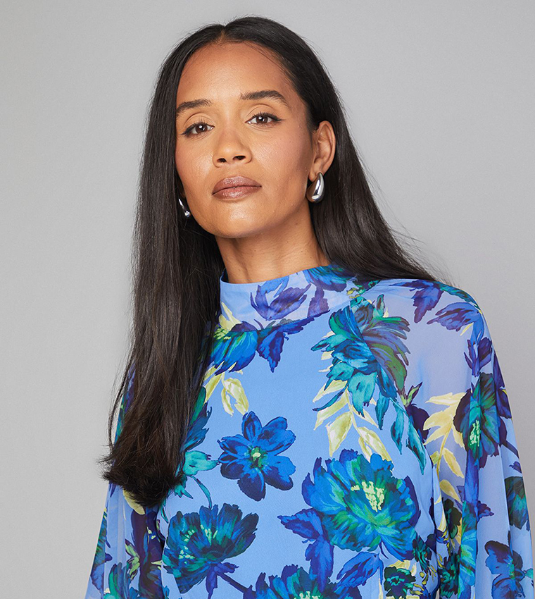 فستان ميدي بطبعة وربطة عند الرقبة