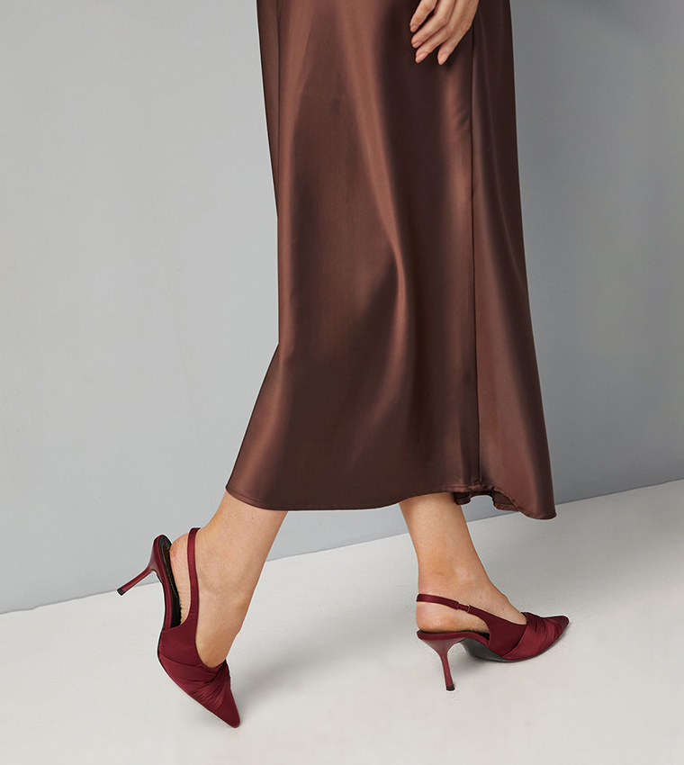 Fern Satin Twist Slingback High Stiletto Heel Pumps