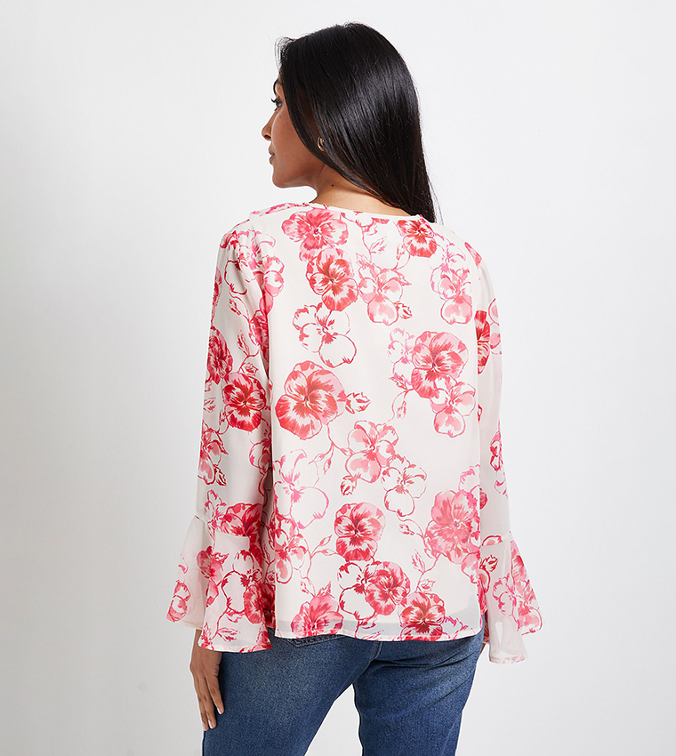 Petite Floral Print Ruffle Detail Top