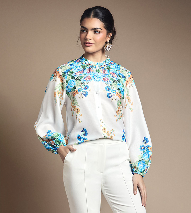 Western Floral Print Button Through Top