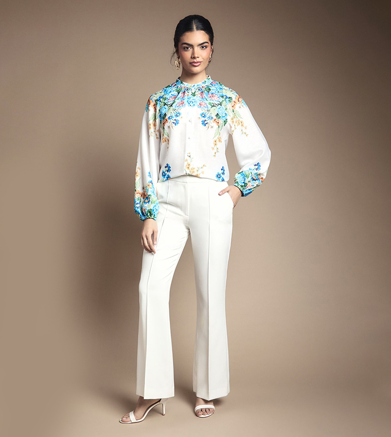 Western Floral Print Button Through Top