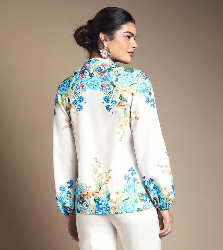 Western Floral Print Button Through Top