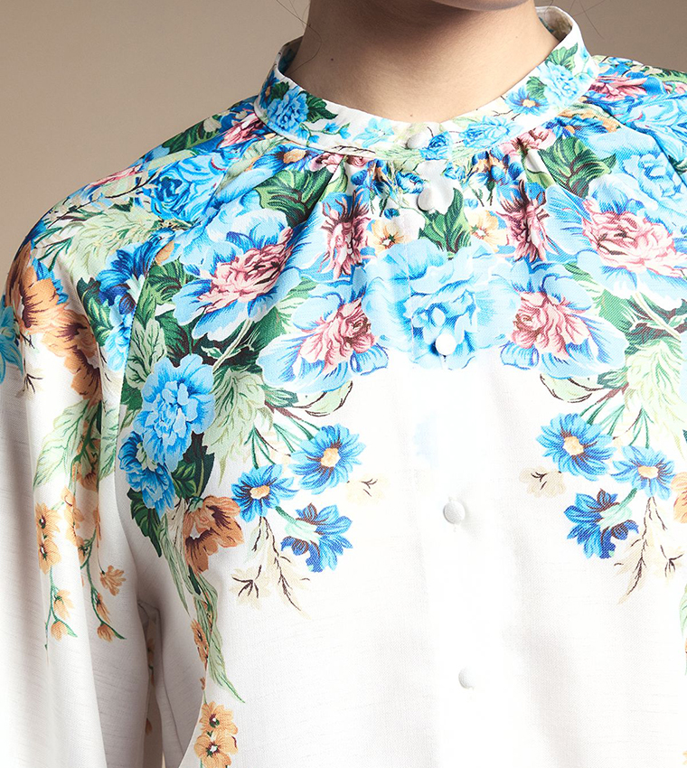 Western Floral Print Button Through Top