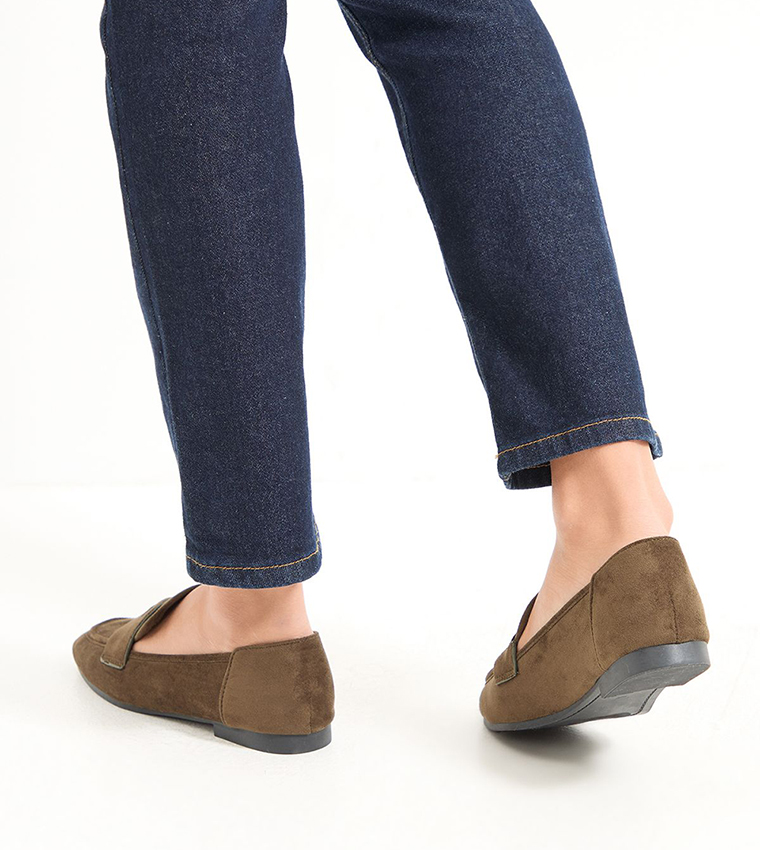 Mary Faux Suede Penny Detail Flat Loafers