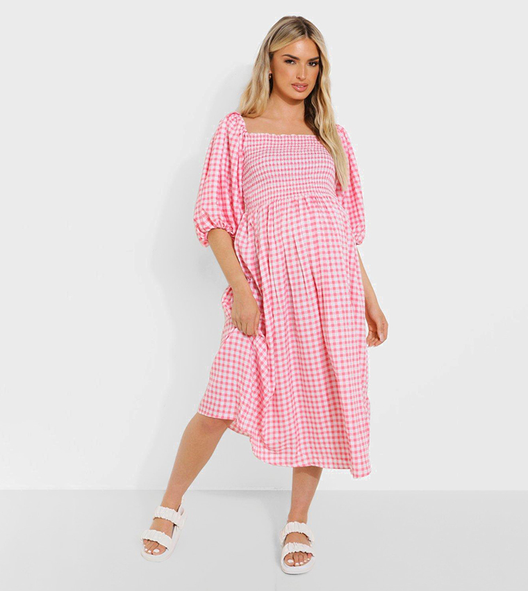 Boohoo maternity 2024 pink dress