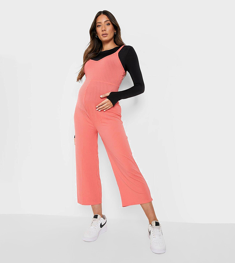 Buy Boohoo Maternity Ribbed Culotte Jumpsuit In Pink 6thStreet Oman