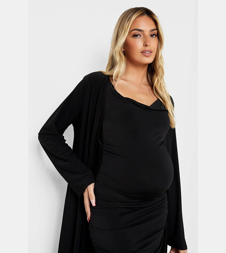 Buy Boohoo Maternity Strappy Cowl Neck Dress And Duster Coat In Black