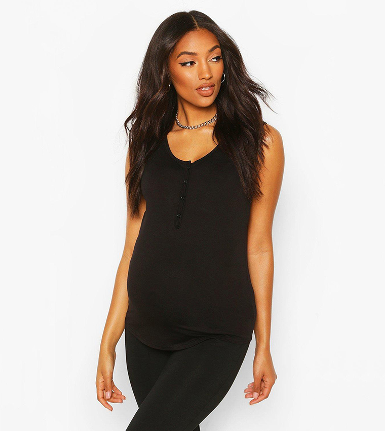 Buy Boohoo Maternity Nursing Button Front Top In Black