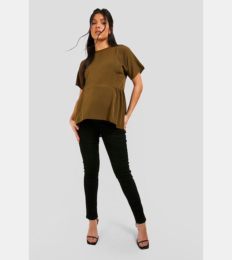 Buy Boohoo Maternity Tunic Dip Hem Smock Top In Khaki 6thStreet Oman