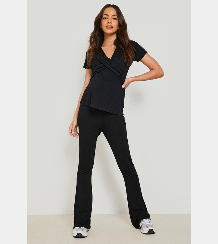 Buy Boohoo Maternity Wrap Front Nursing T Shirt In Black 6thStreet Bahrain