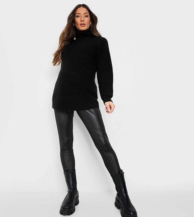 Buy Boohoo Maternity Leather Look Over The Bump Leggings In Black
