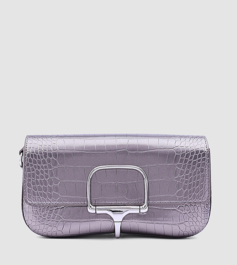 Metal Accent Clutch with Crossbody Strap