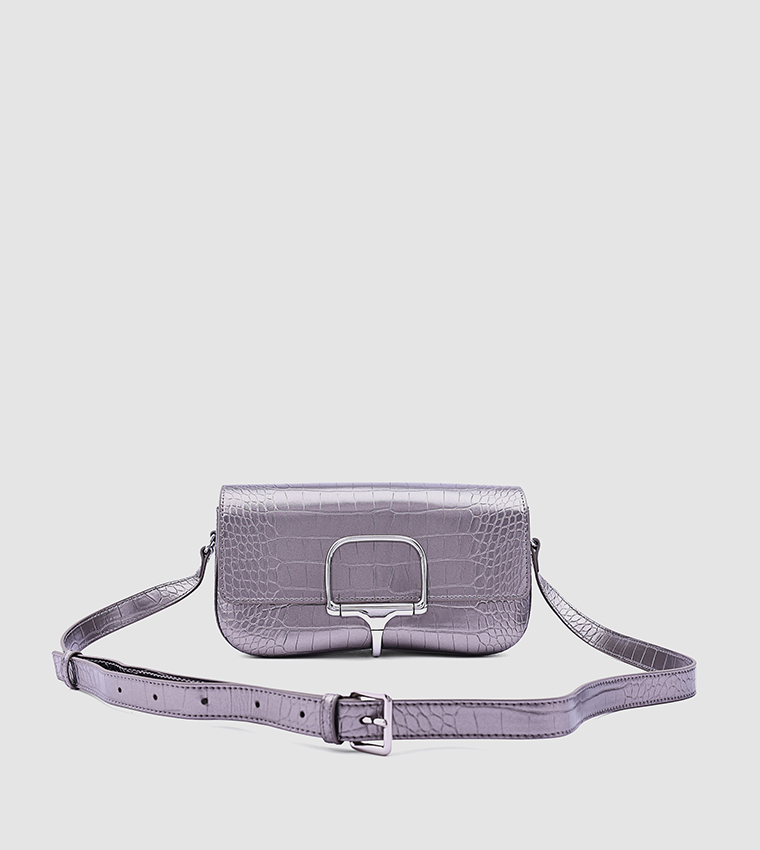 Metal Accent Clutch with Crossbody Strap