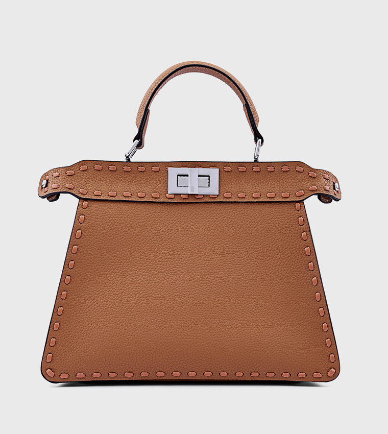 Textured Top Handle Bag with Crossbody Strap