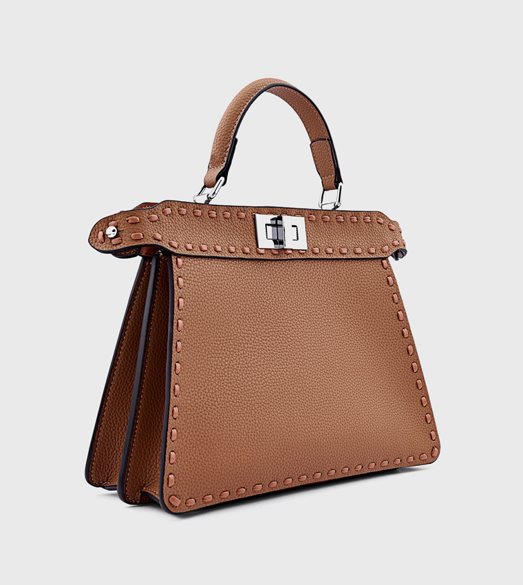 Textured Top Handle Bag with Crossbody Strap