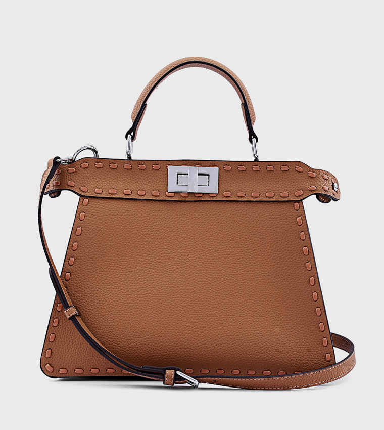 Textured Top Handle Bag with Crossbody Strap