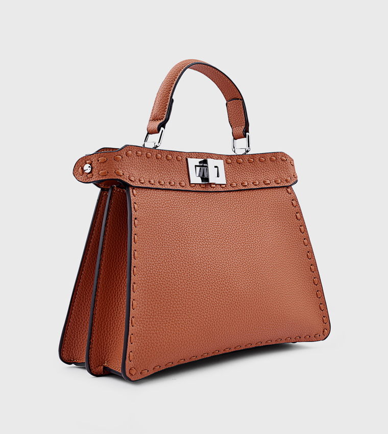 Textured Top Handle Bag with Crossbody Strap