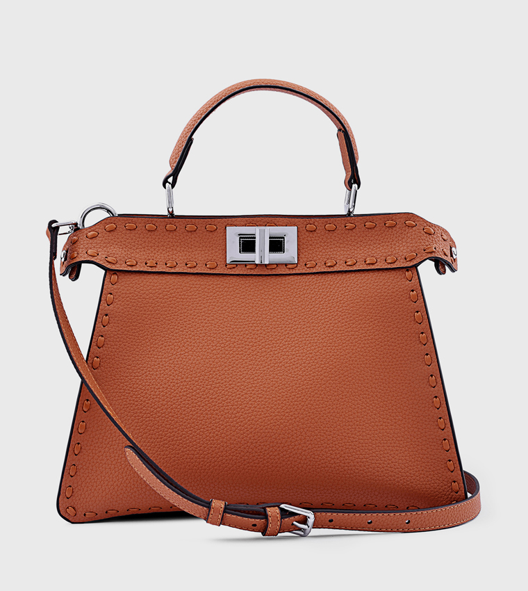 Textured Top Handle Bag with Crossbody Strap