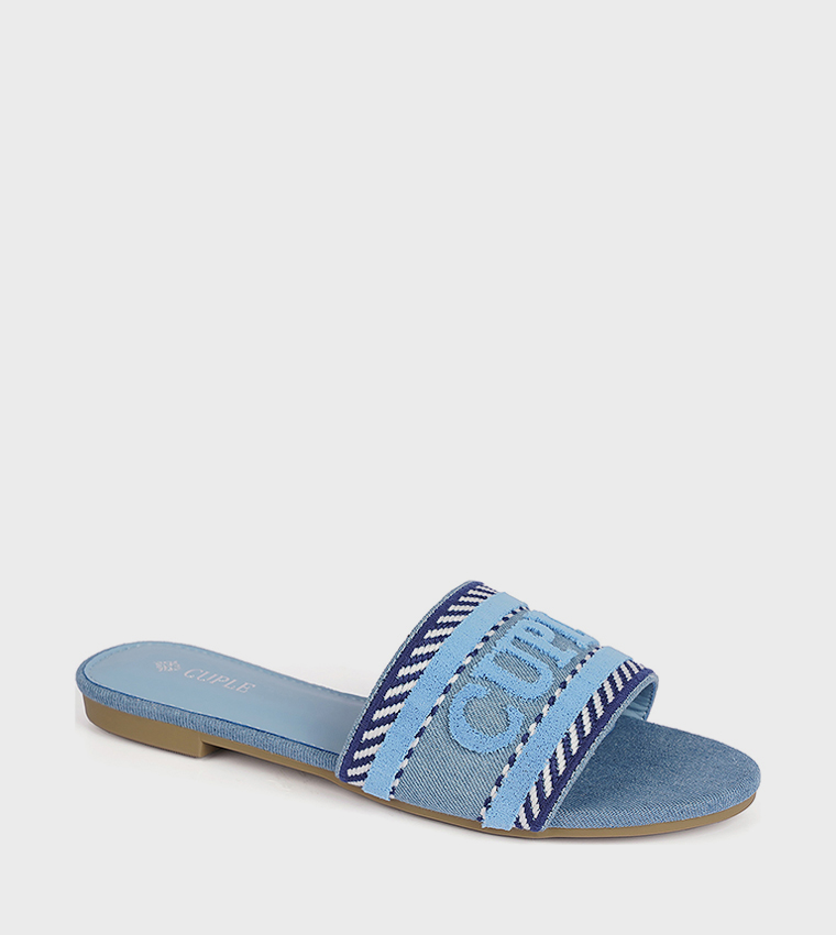 Logo Embroidered Open Toe Flat Sandals