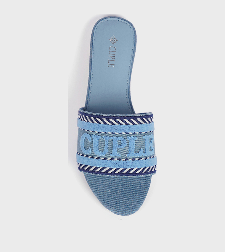 Logo Embroidered Open Toe Flat Sandals
