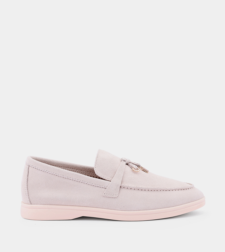 Solid Round Toe Suede Loafers