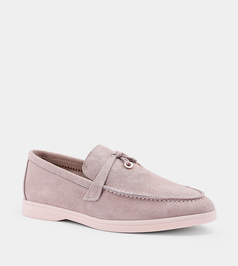Solid Round Toe Suede Loafers